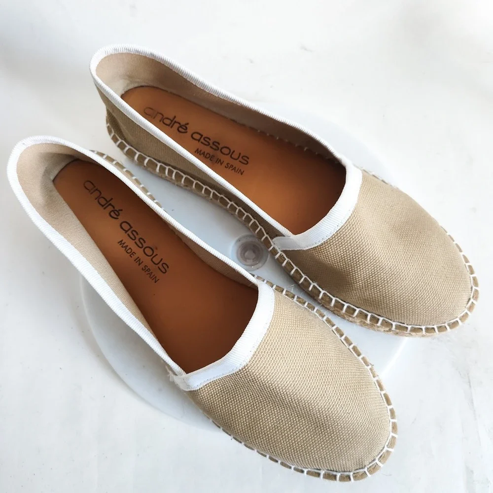 Andre Assous Flats Size 9.5 / 40 Espadrilles Hemp Canvas Beige Tan Vegan Slip On